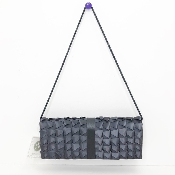 Jessica McClintock gray evening clutch satin purse - Picture 13 of 13